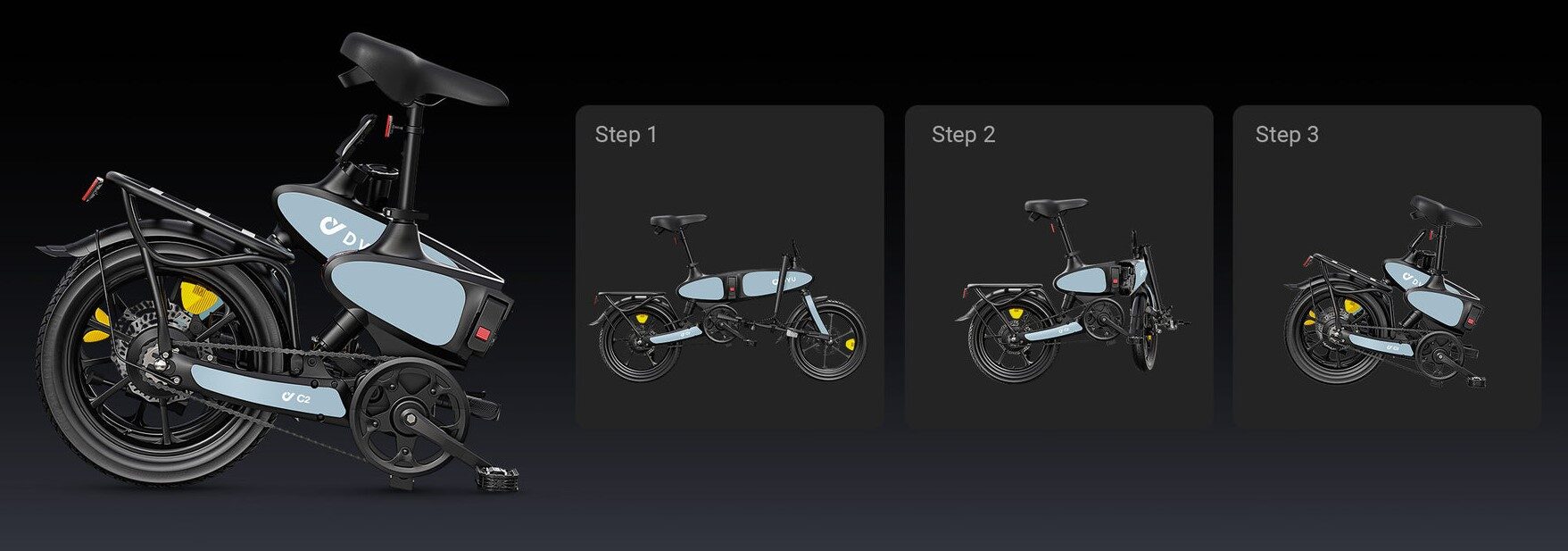 DYU C2 16in Folding E-Bike, 250W, 40KM Range 3