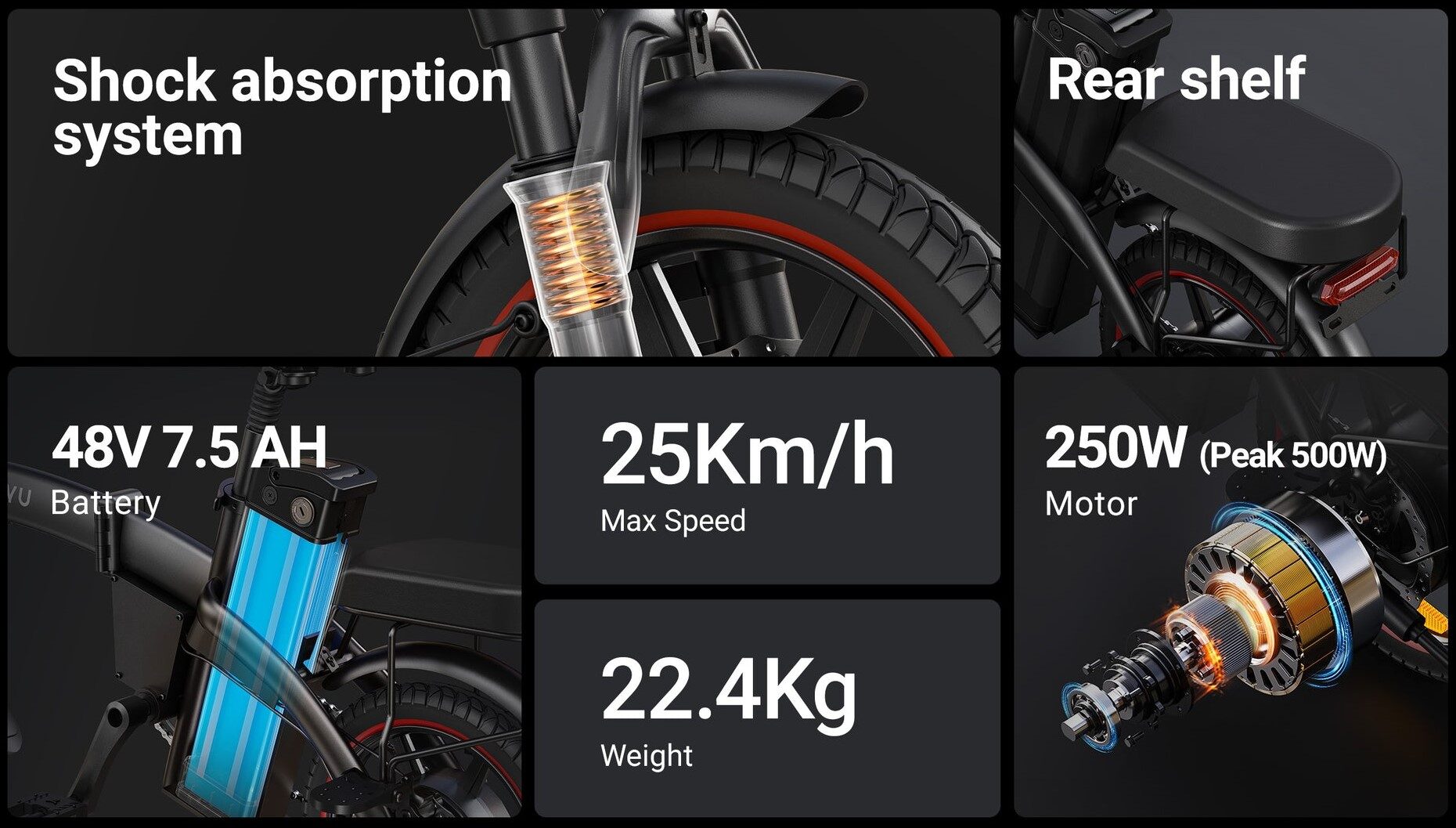 DYU A5 14in Folding E-Bike, 250W, Remote Lock 2