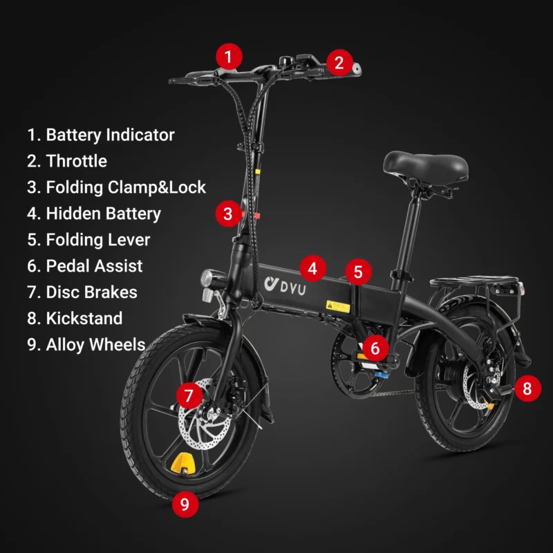 DYU A1F Pro 16in Folding E-Bike, 250W, Easy Storage 9