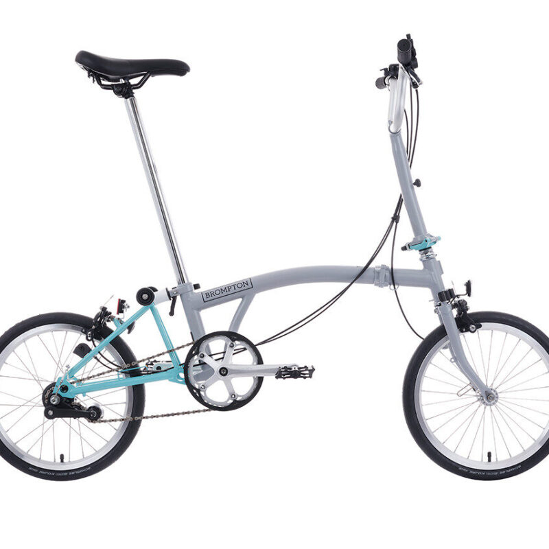 Brompton A Line 3-Speed Folding Bike | Window Grey/Turkish Green, Mid Handlebar