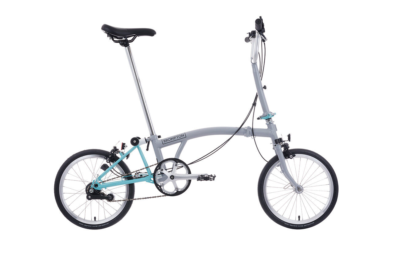 Brompton A Line 3-Speed Folding Bike | Window Grey/Turkish Green, Mid Handlebar 1 Brompton A Line 3-Speed Folding Bike | Window Grey/Turkish Green, Mid Handlebar