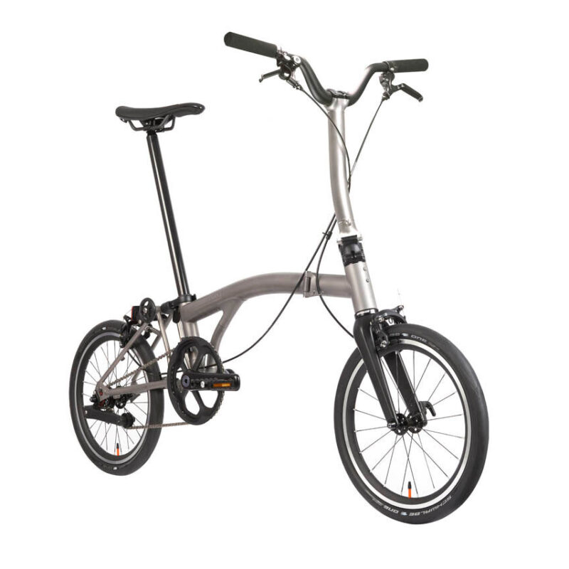 Brompton T Line One 1-Speed Folding Bike | Blasted Titanium, Mid Handlebar 2