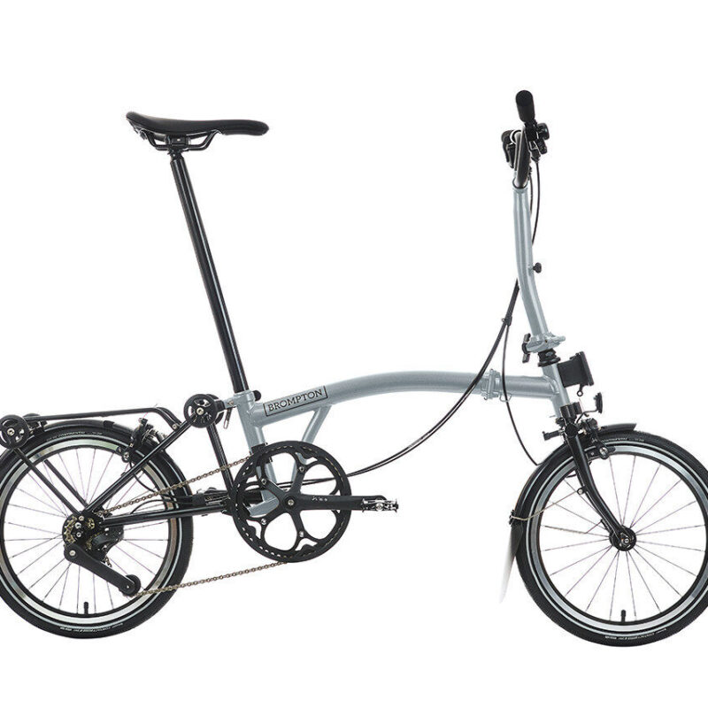 Brompton P Line 4-Speed Urban Folding Bike with Roller Frame | Lunar Ice, Mid Handlebar