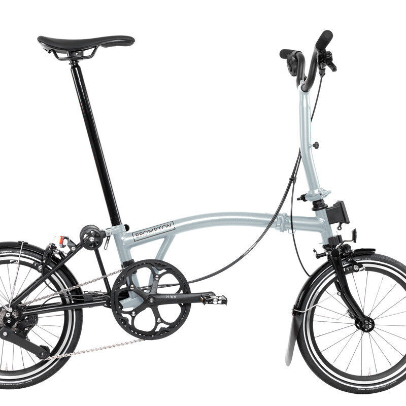 Brompton P Line 12-Speed Folding Bike | Lightweight Titanium, 12 Gears, Lunar Ice
